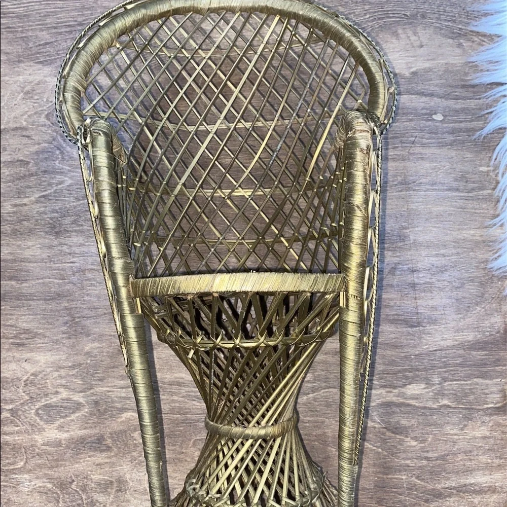 Boho straw rattan tiny chair for plants, decor etc
